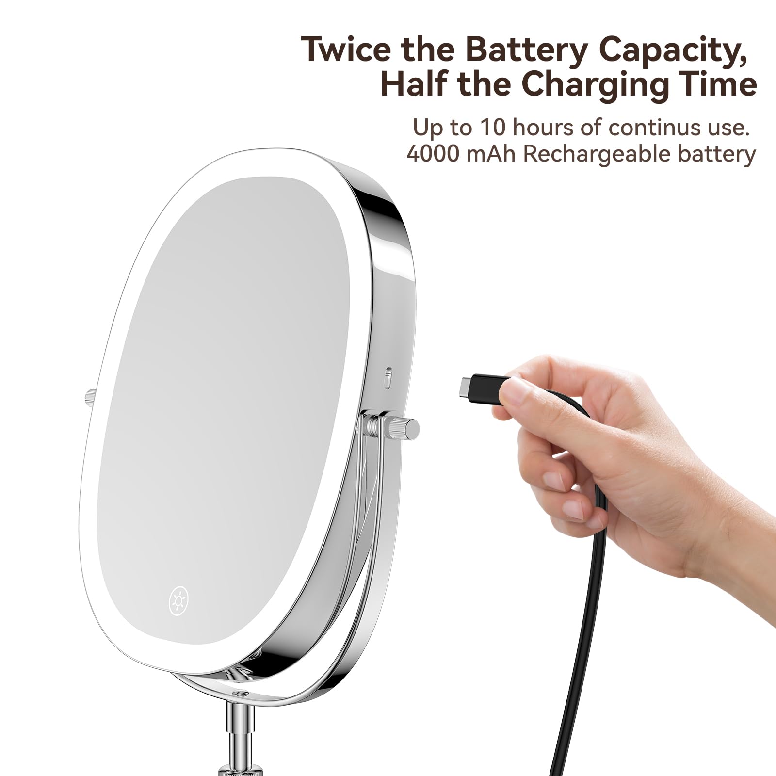 DeLanges 360° swivel double-sided mirror for versatile viewing angles.