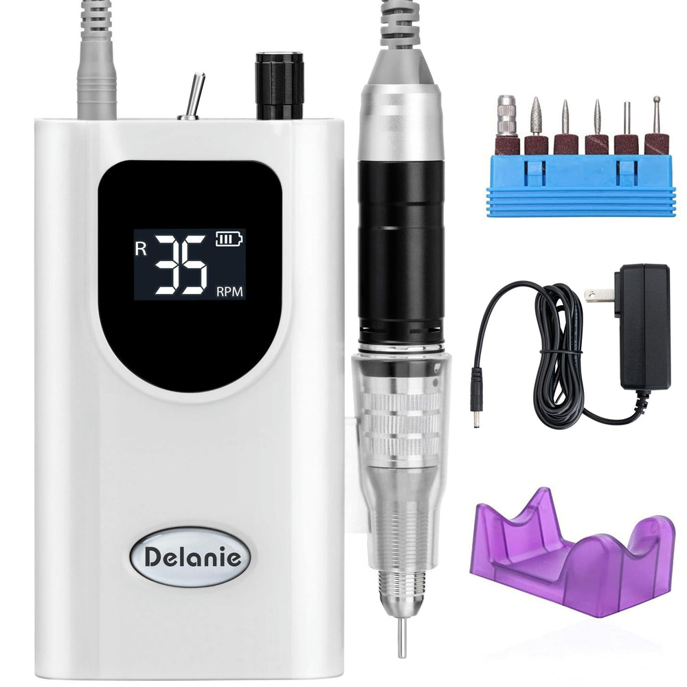 Delanie nail drill handheld high-torque for efficient shaping and product removal.