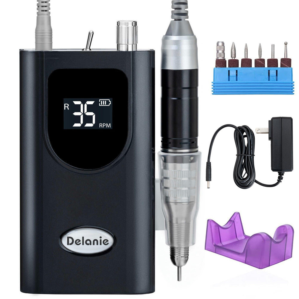 Delanie nail drill high-torque motor enables fast shaping and removal.