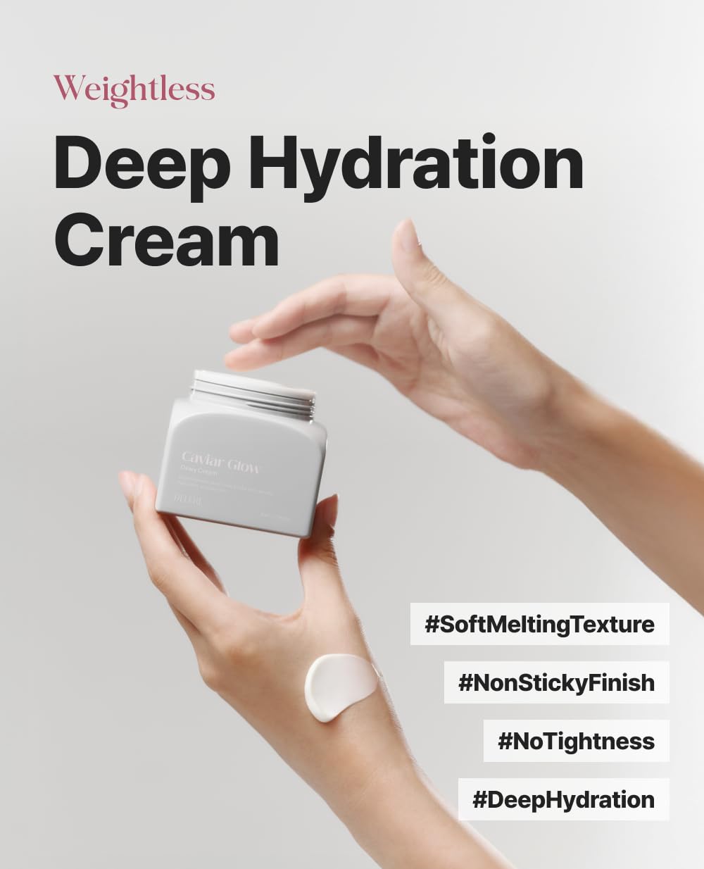 Delere glow on a glass-skin look after application with soft lighting