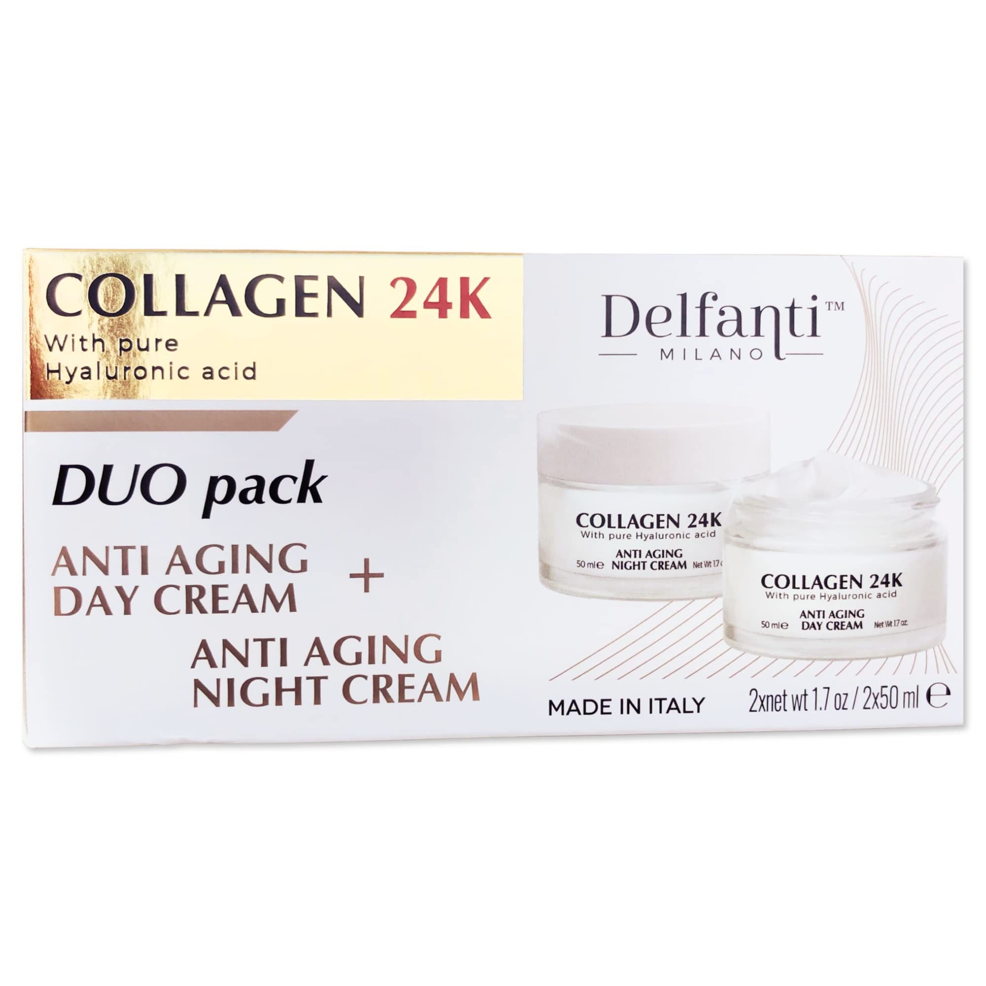 Delfanti Milano Collagen 24K Day Cream jar for daytime radiance and smooth texture.