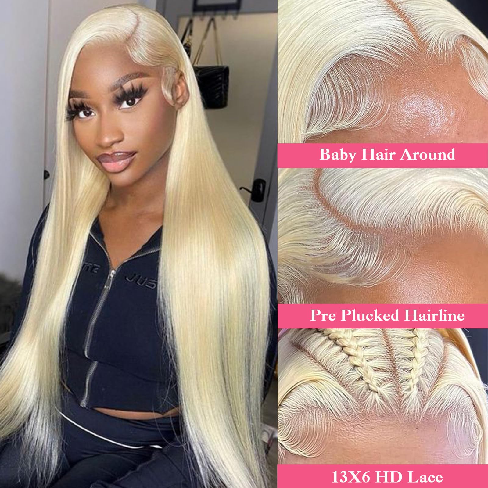 Deloni 613 HD lace front wig close-up with bleached knots for natural scalp look