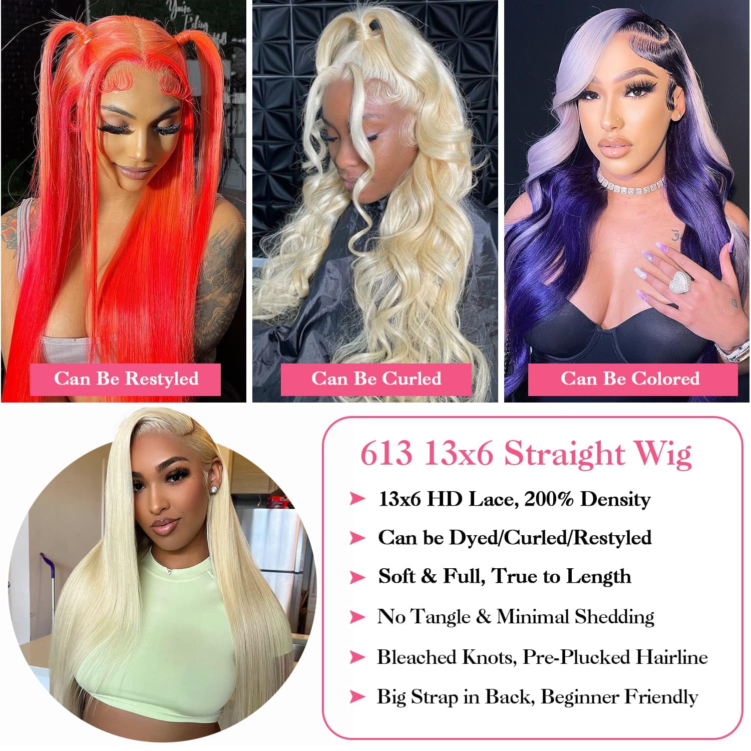 Deloni 613 lace front wig glueless cap with adjustable straps for quick wear
