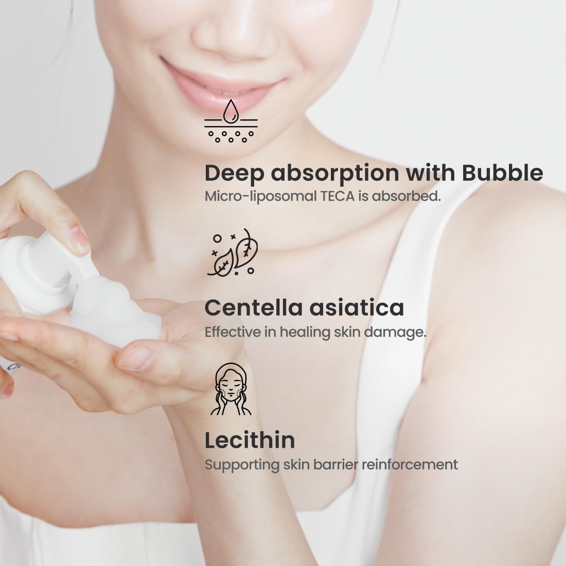 Delphyr liposome waterful bubble serum on skin demonstrates gentle care for sensitive types