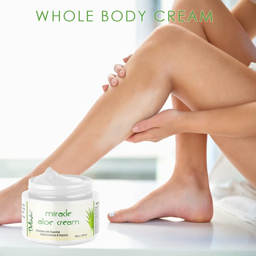 Deluvia Miracle Aloe Cream 8oz bottle for whole-body moisture and daily use