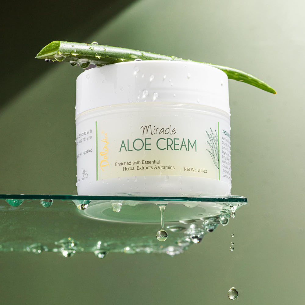 Deluvia Miracle Aloe Cream hand-application shows quick absorbed moisture on skin