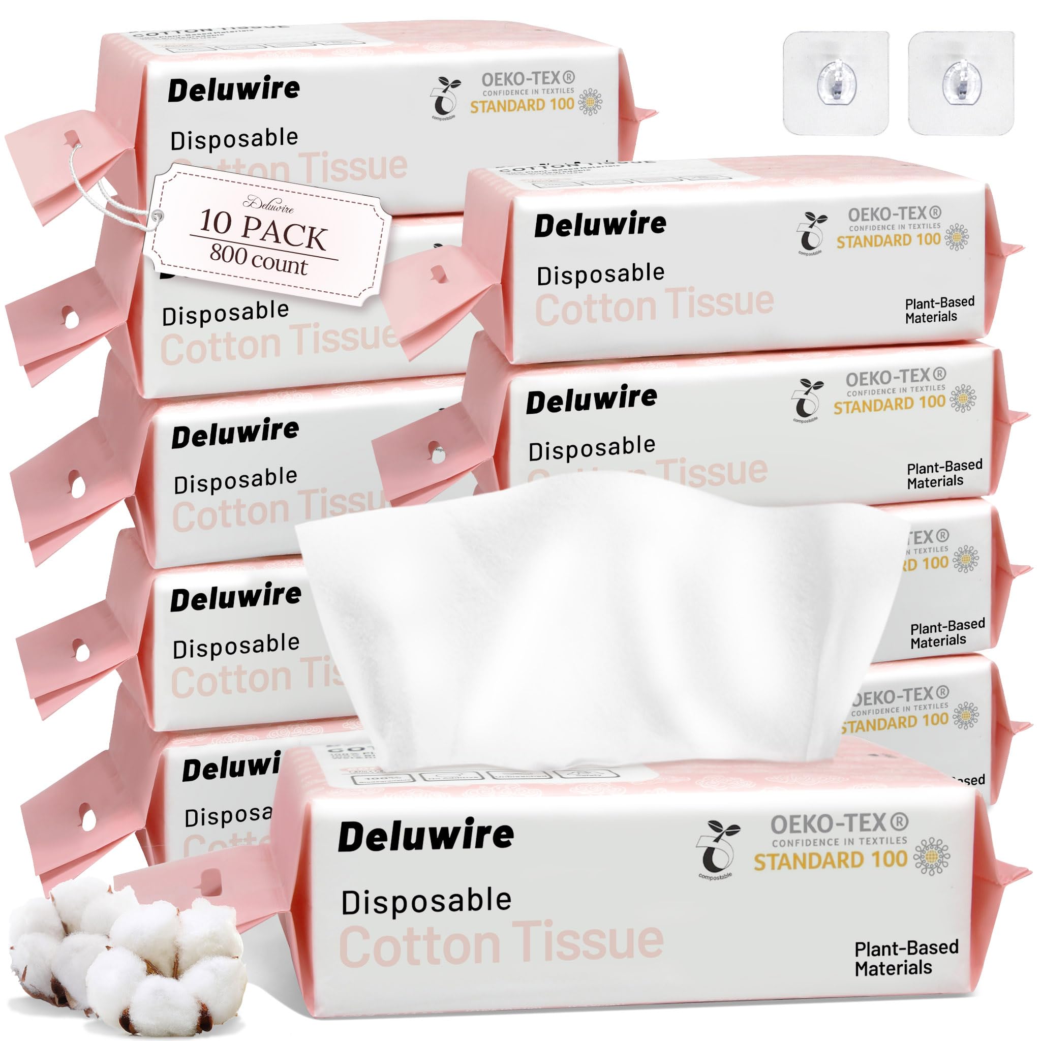 Deluwire 800-count face towels pack showing bulk supply for daily skincare routines.