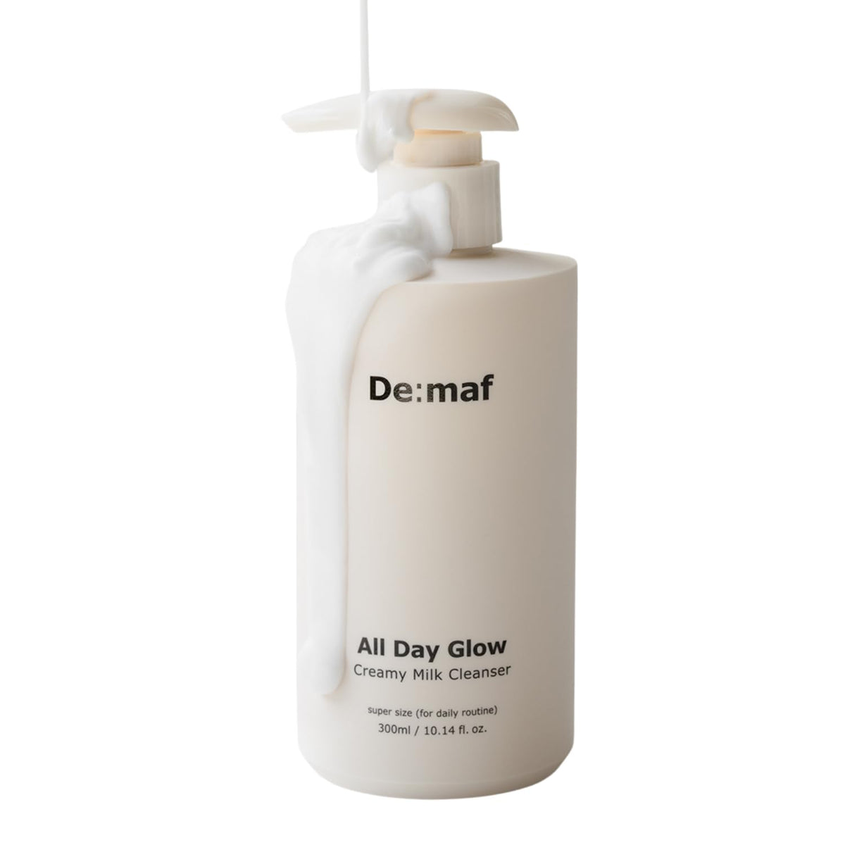 Demaf All Day Glow Creamy Milk Cleanser bottle front, a gentle daily cleanser for sensitive skin.
