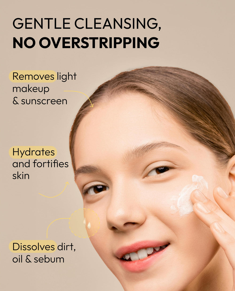 Demaf creamy milk cleanser foam closeup shows creamy texture ideal for barrier support.