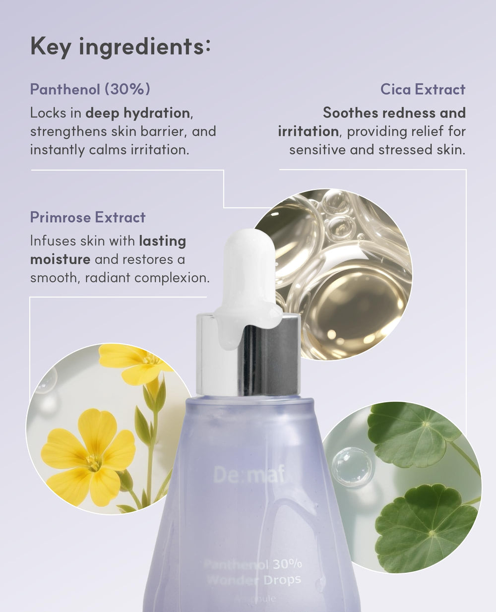 De:maf Panthenol 30% Wonder Drops creates a subtle natural glow on skin