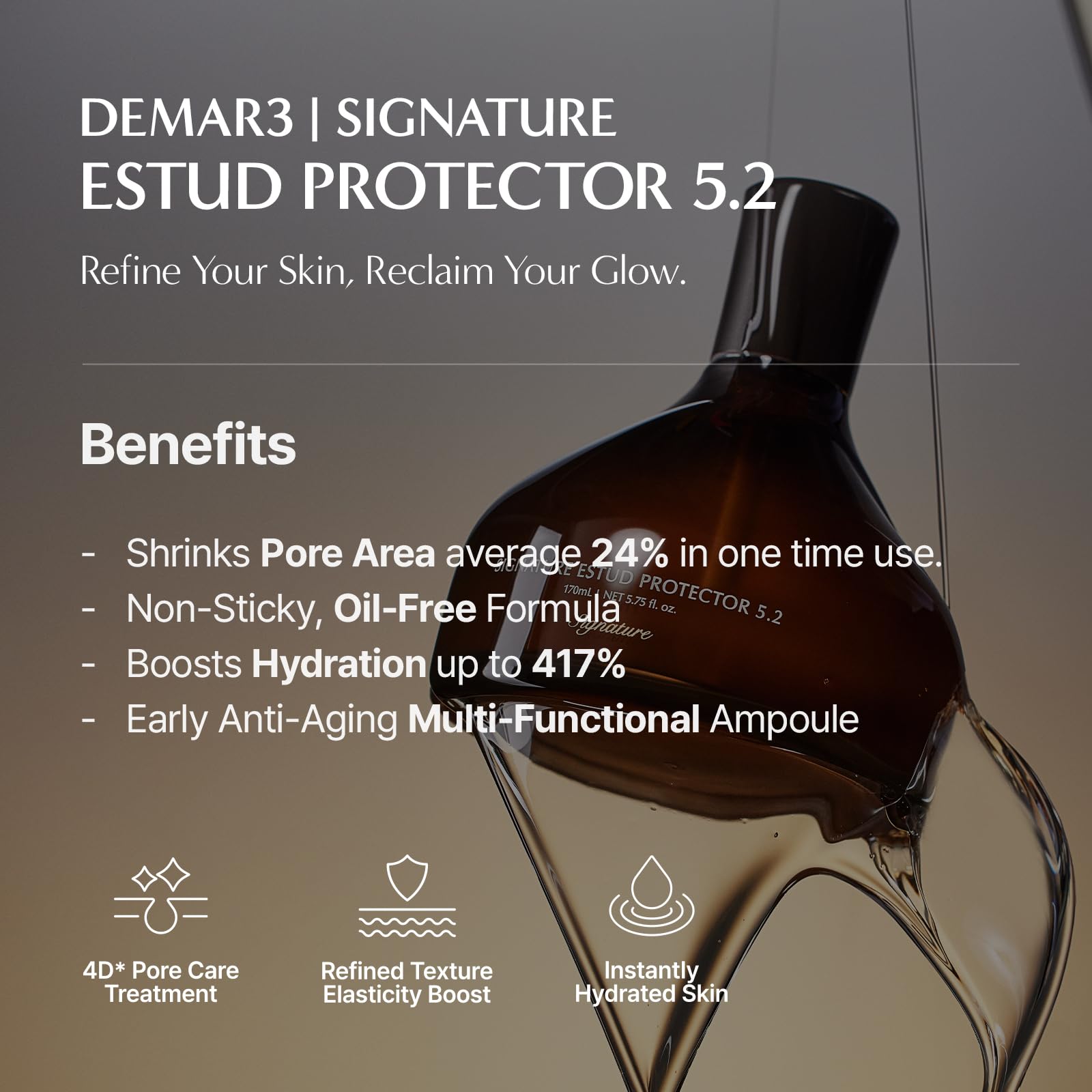DEMAR 3 Signature ESTUD Centella illustration highlights soothing hydration and barrier support.