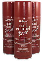 Demert Nail Enamel Dryer 7.5 oz bottle on desk speeds dry time for polish.