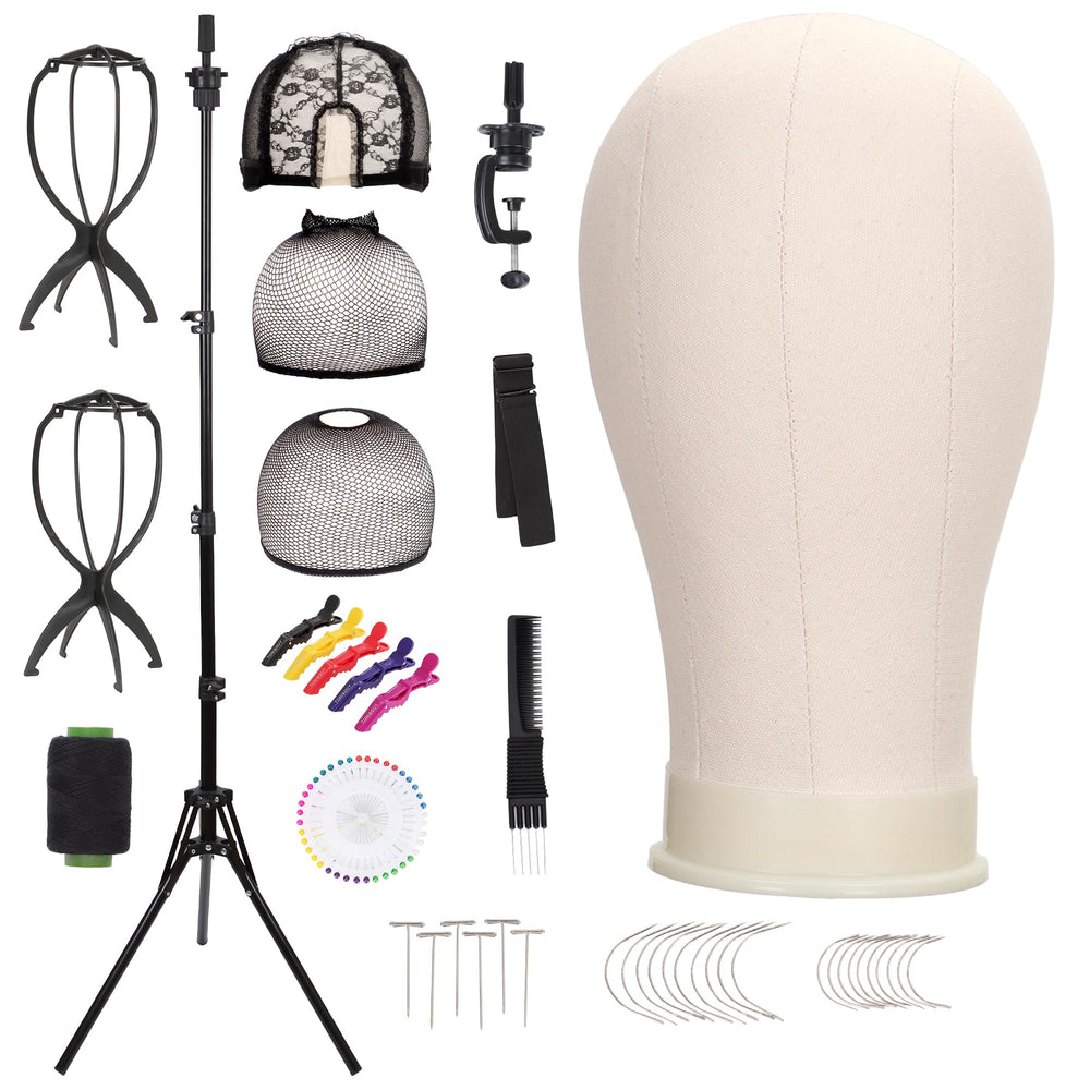Demides 22-inch canvas wig head closeup shows durable texture for secure pinning.