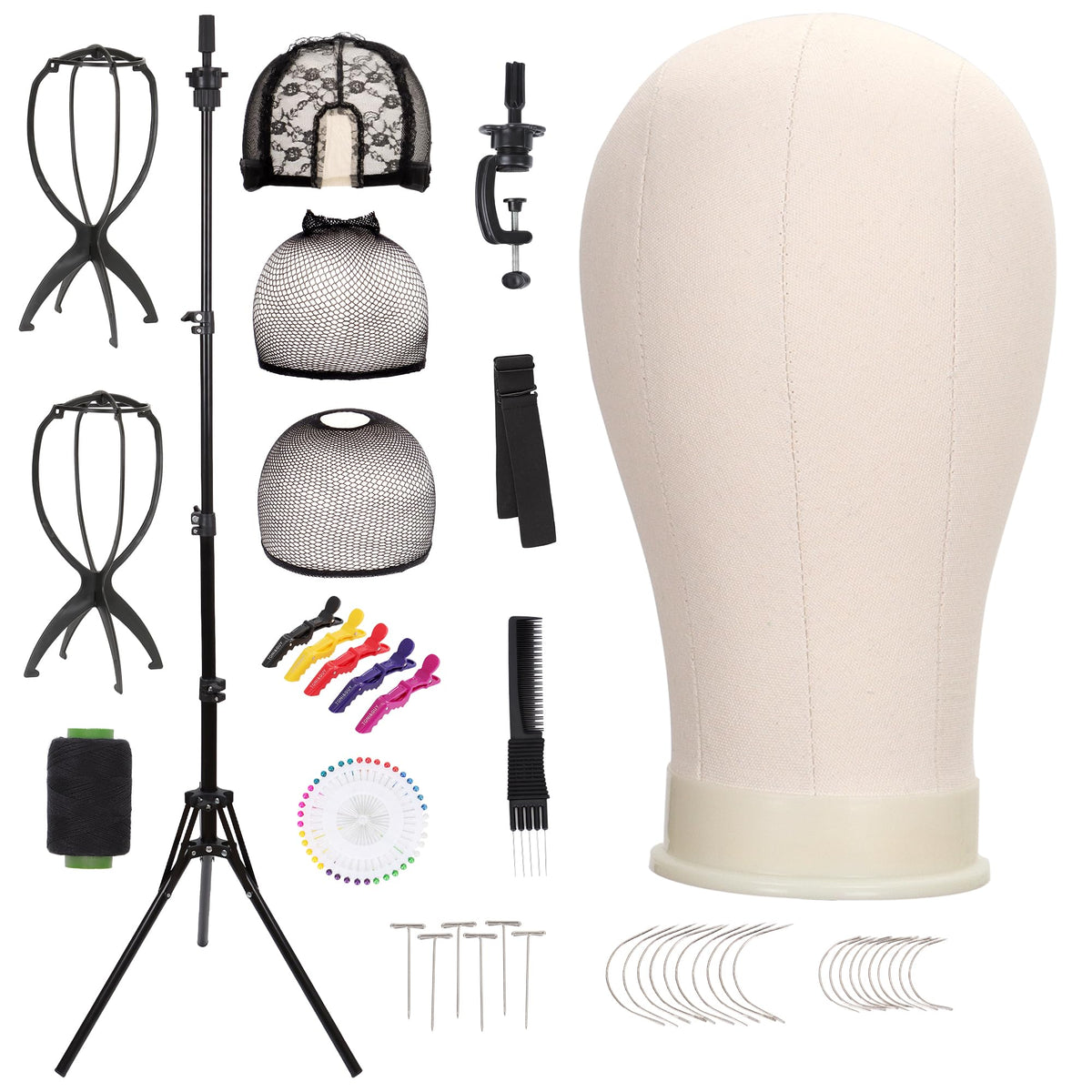 Demides 22-inch canvas wig head closeup shows durable texture for secure pinning.