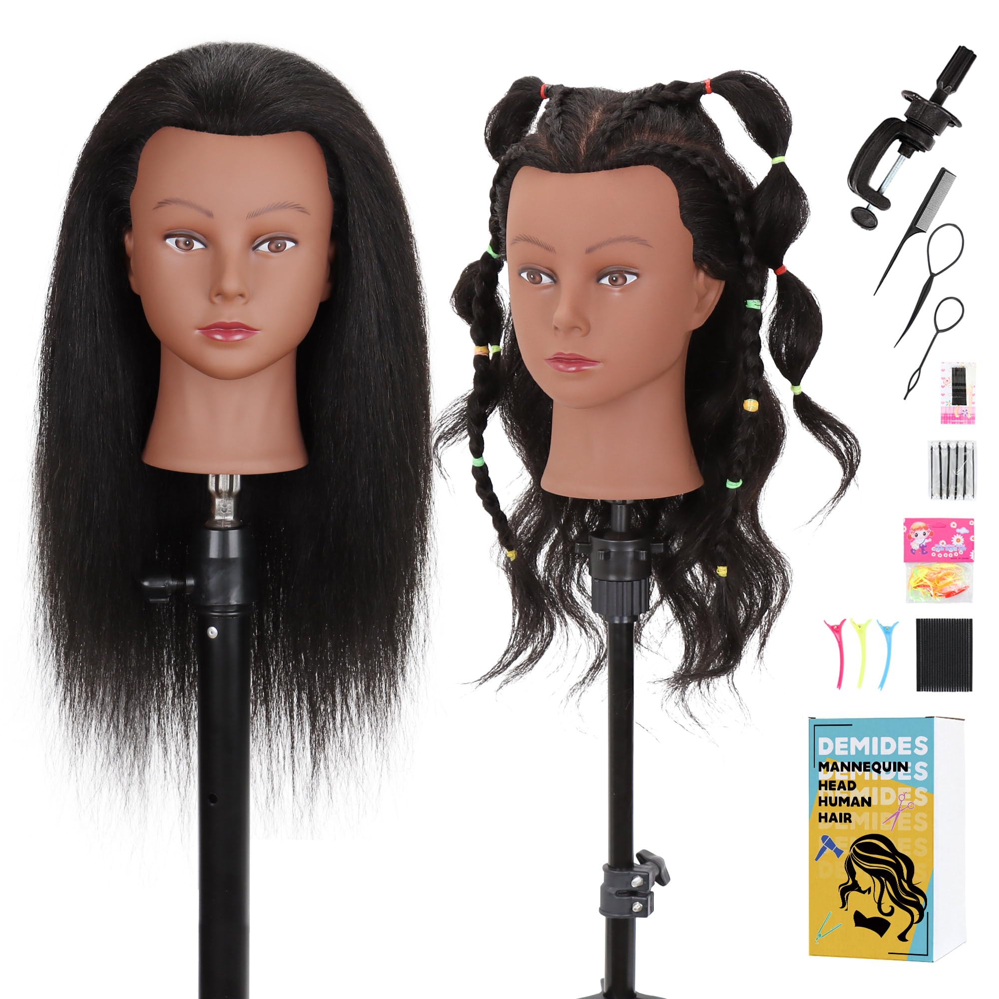 Demides mannequin head with real hair 16-inch for professional styling practice