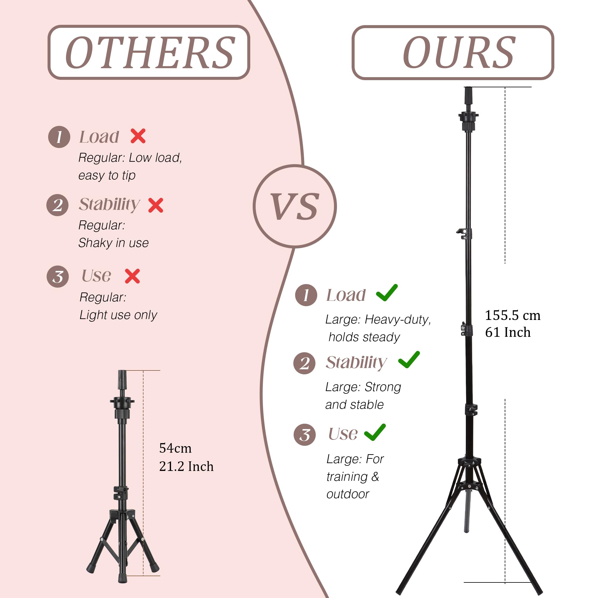 Demides mini wig stand provides compact display and practice space.