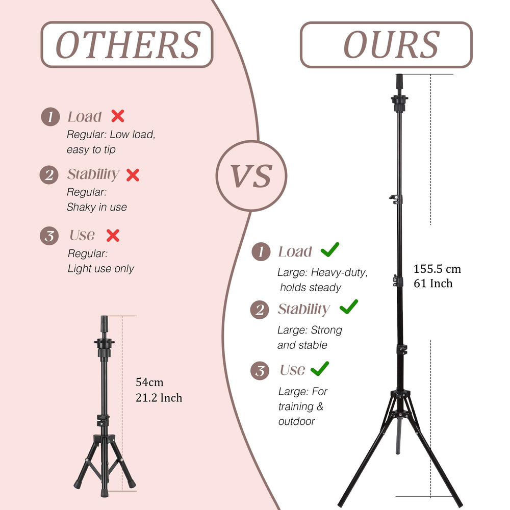 Demides mini wig stand provides compact display and practice space.