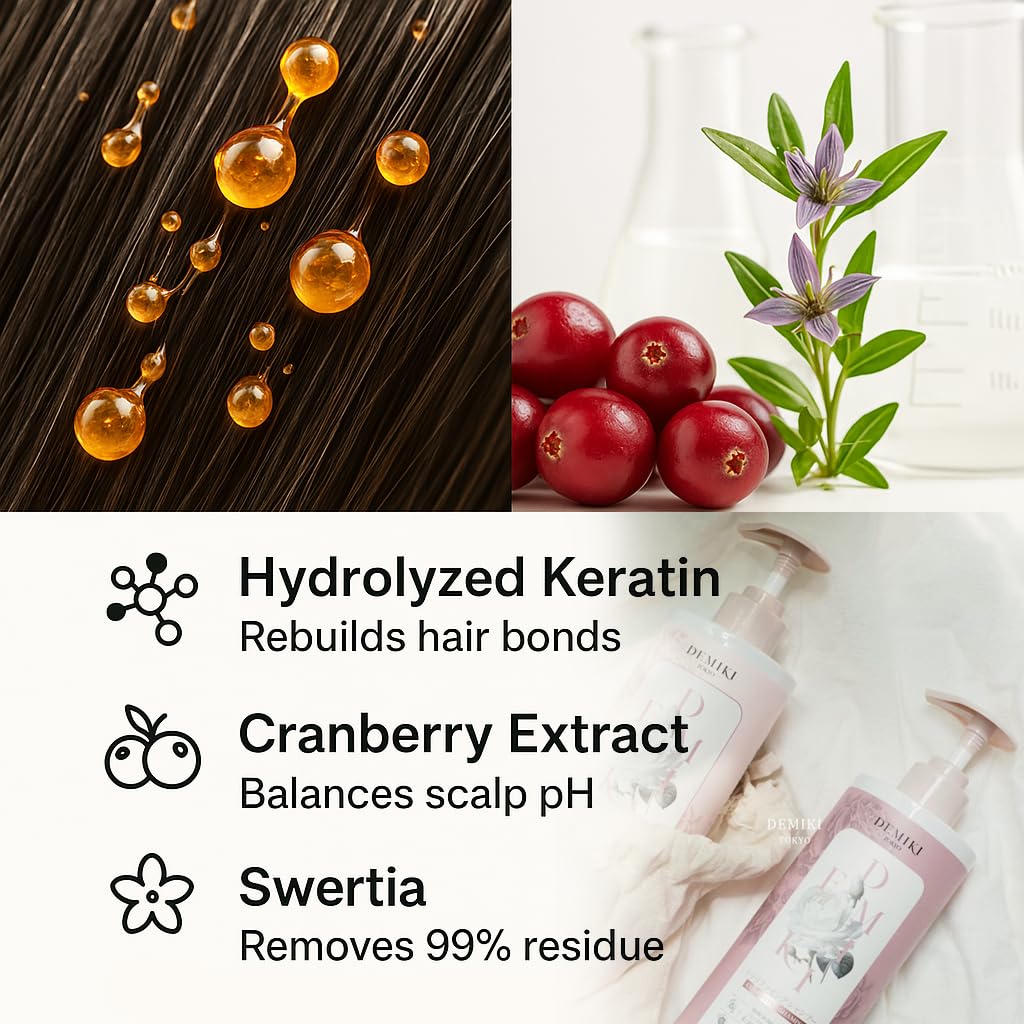 DEMIKI clarifying shampoo lather close up emphasizes deep cleansing for oily roots.