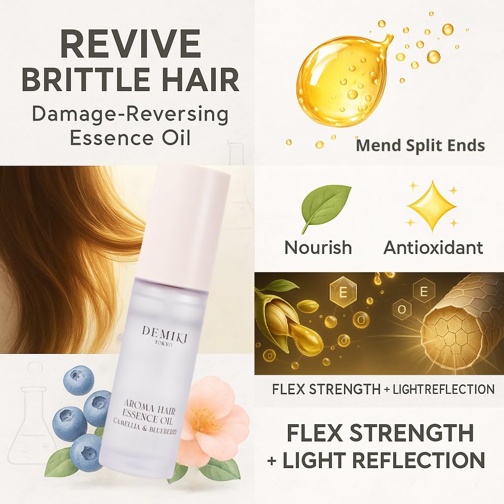 DEMIKI Hair Oil curl hydration bottle defines curls and shields from environmental stress.