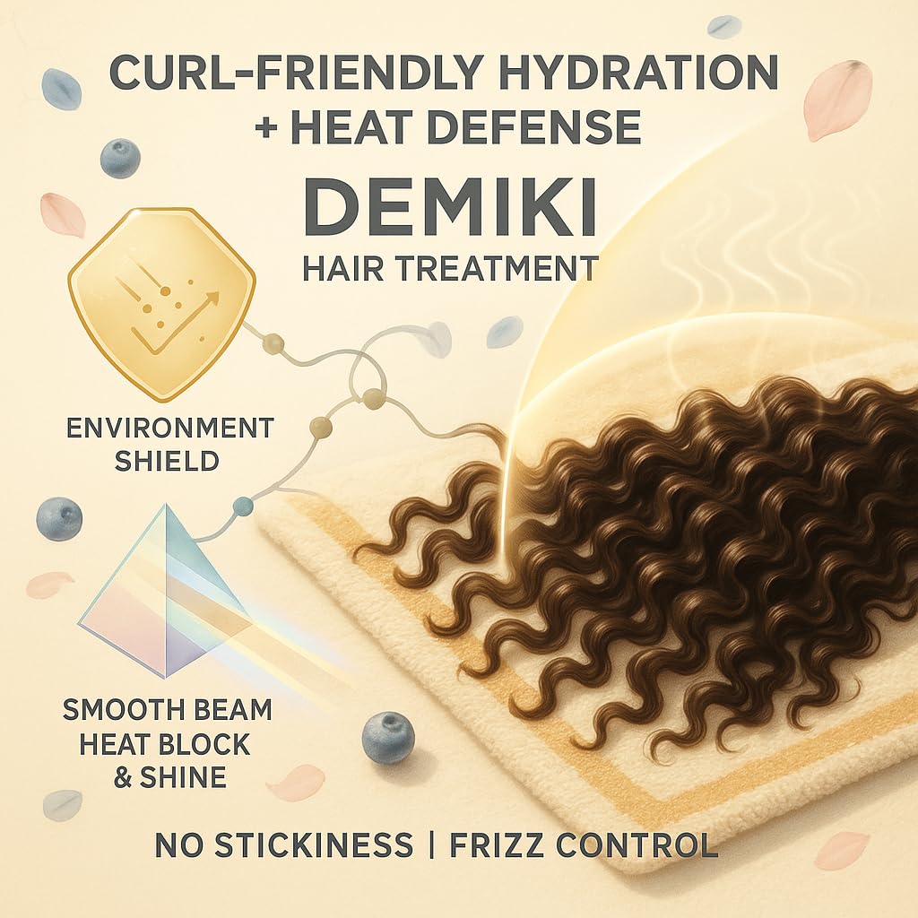 DEMIKI Hair Oil instant shine fragrance bottle delivers luminous shine with a subtle floral scent.