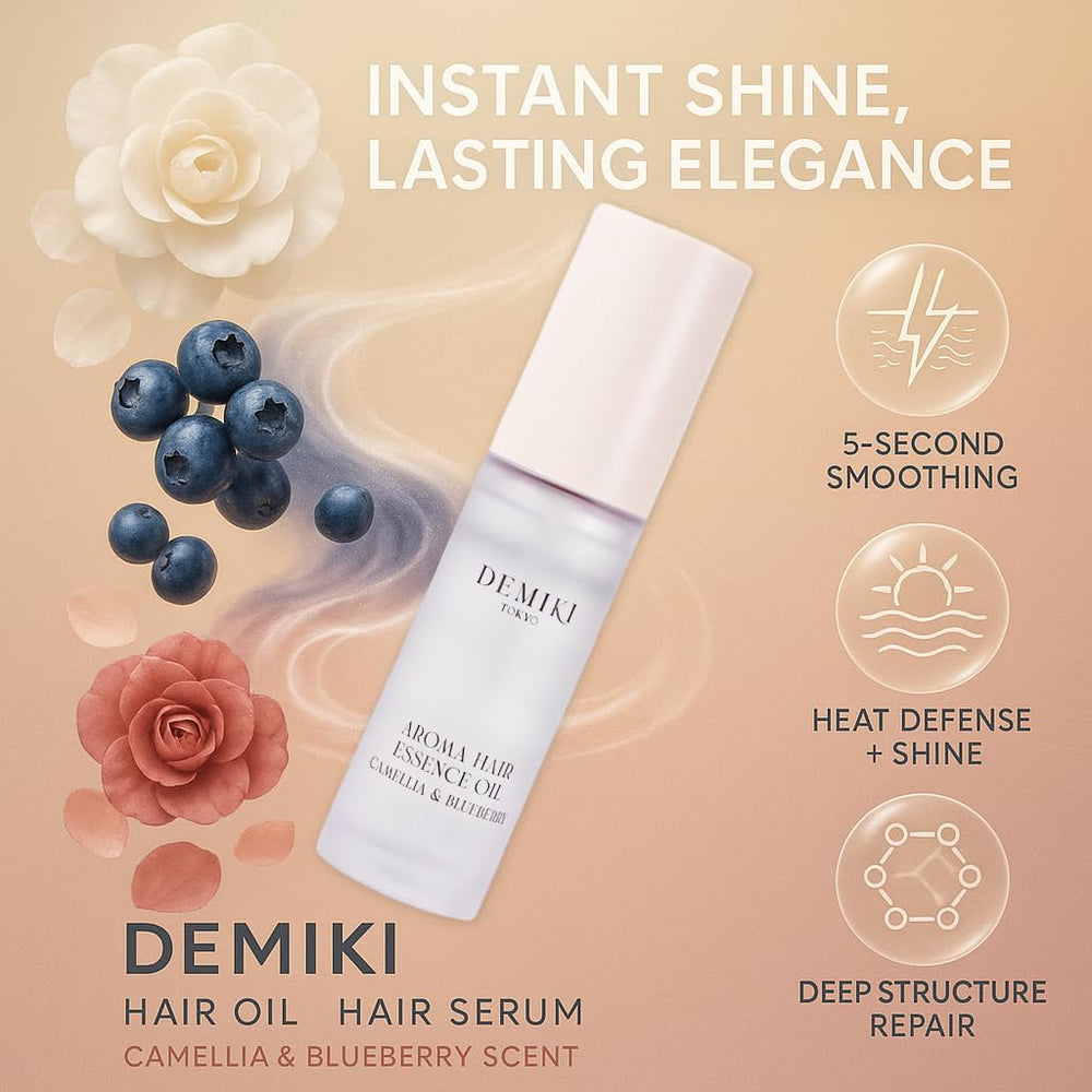 DEMIKI Hair Oil travel-size bottle ideal for on-the-go frizz management and maintenance.