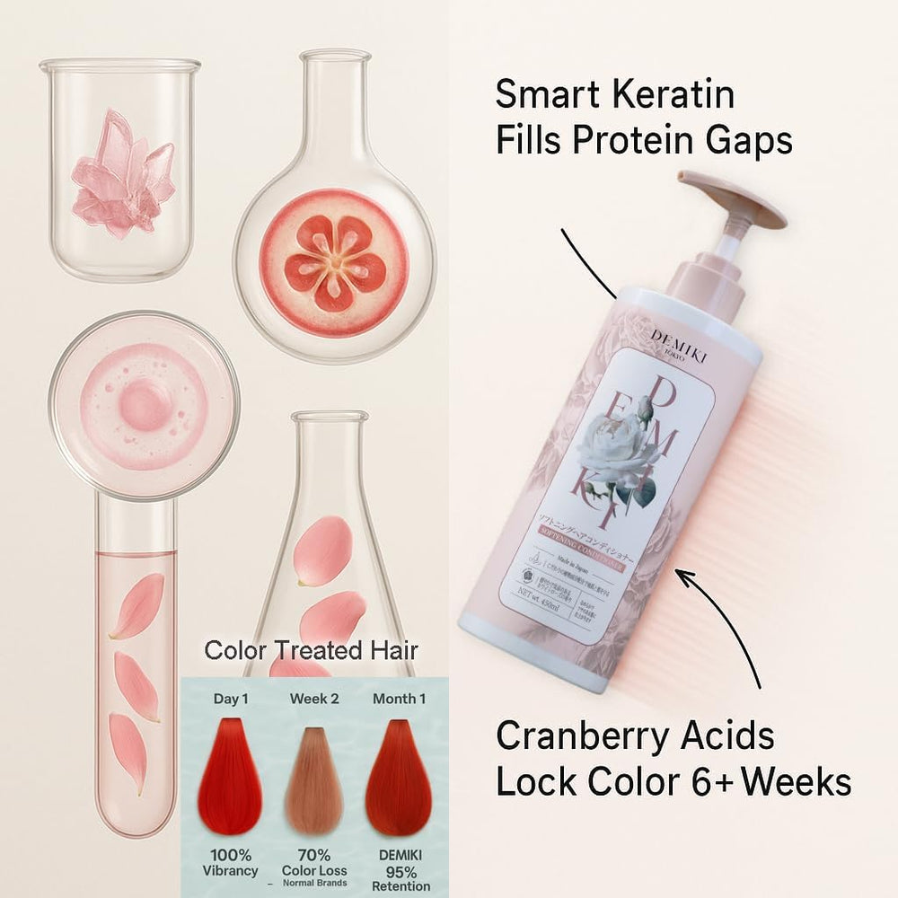 Demiki hydrolyzed-keratin-hair-care-closeup signals nourishing repair and shine.