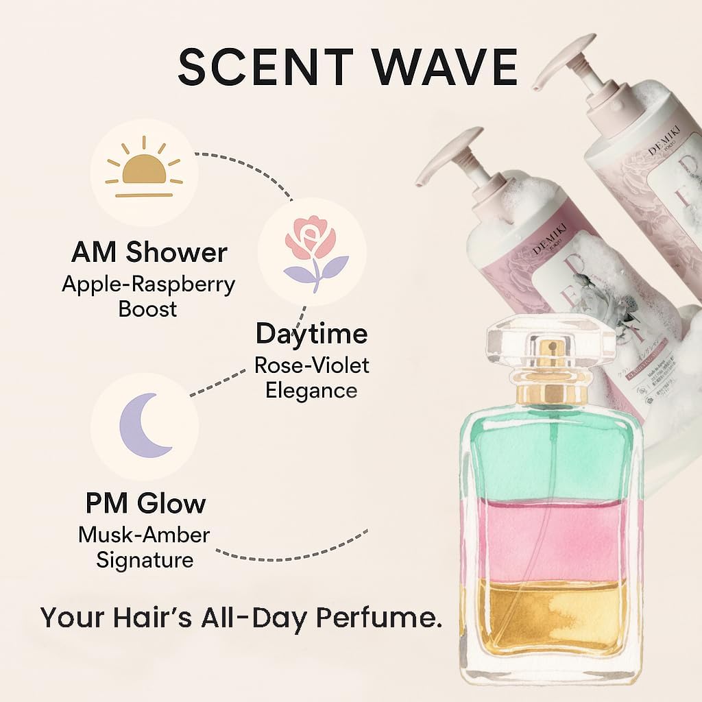 Demiki japanese-hair-care-hero-shot-32oz presents complete set for home routine.