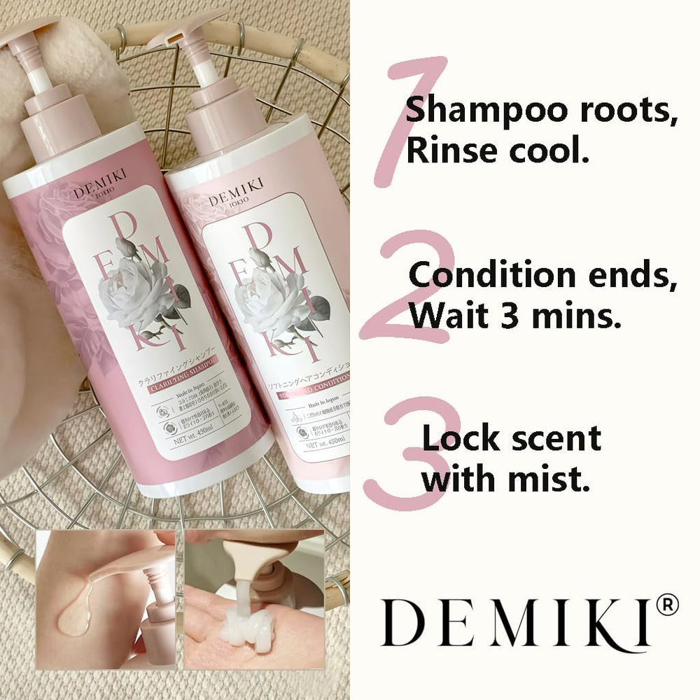 Demiki rose-fragrance-bottle-shot conveys spa-like fragrance experience.