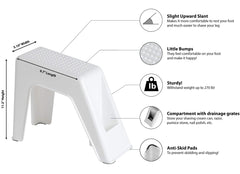 Demi's Home shower foot rest gray front-compartment view highlights storage for shaving foam and razors