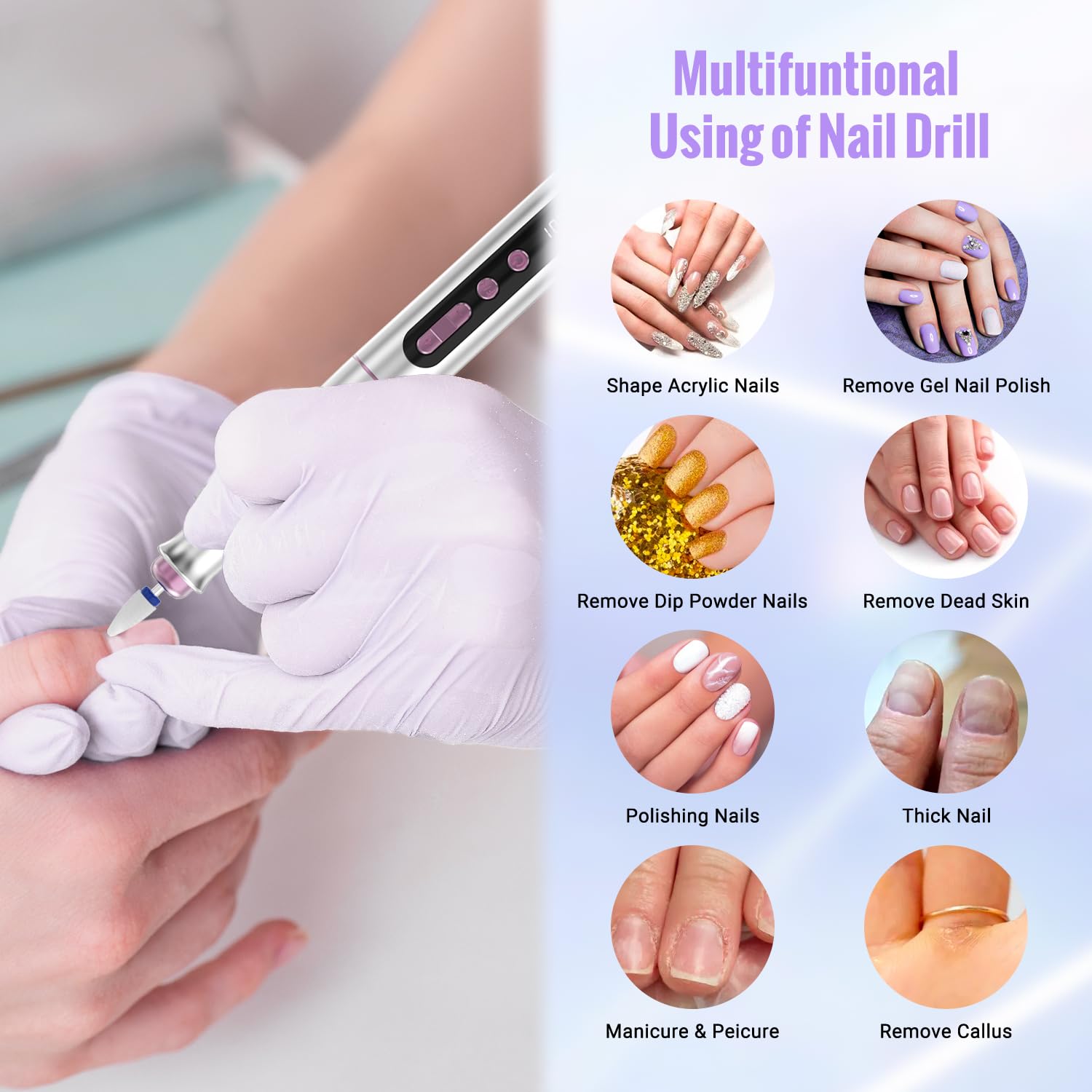 Denabuty nail drill in home salon setup for professional results.