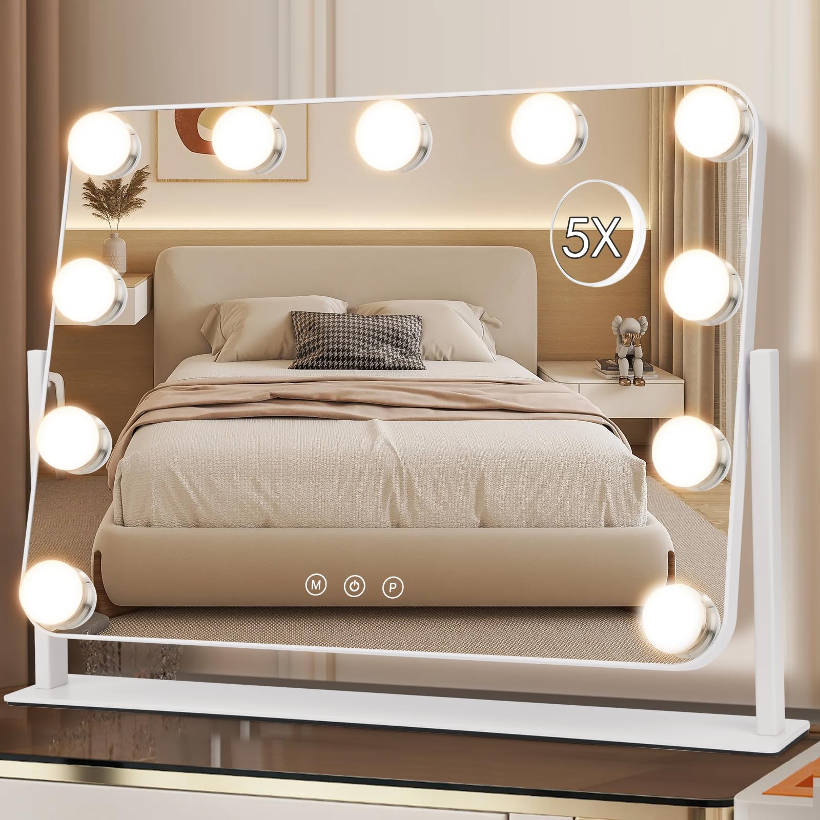 DenCert 360-degree vanity mirror rotation offers flexible angles for flawless makeup application