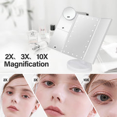 DenCert makeup mirror with lights three-panel open wide-angle view for brows and eyeliner