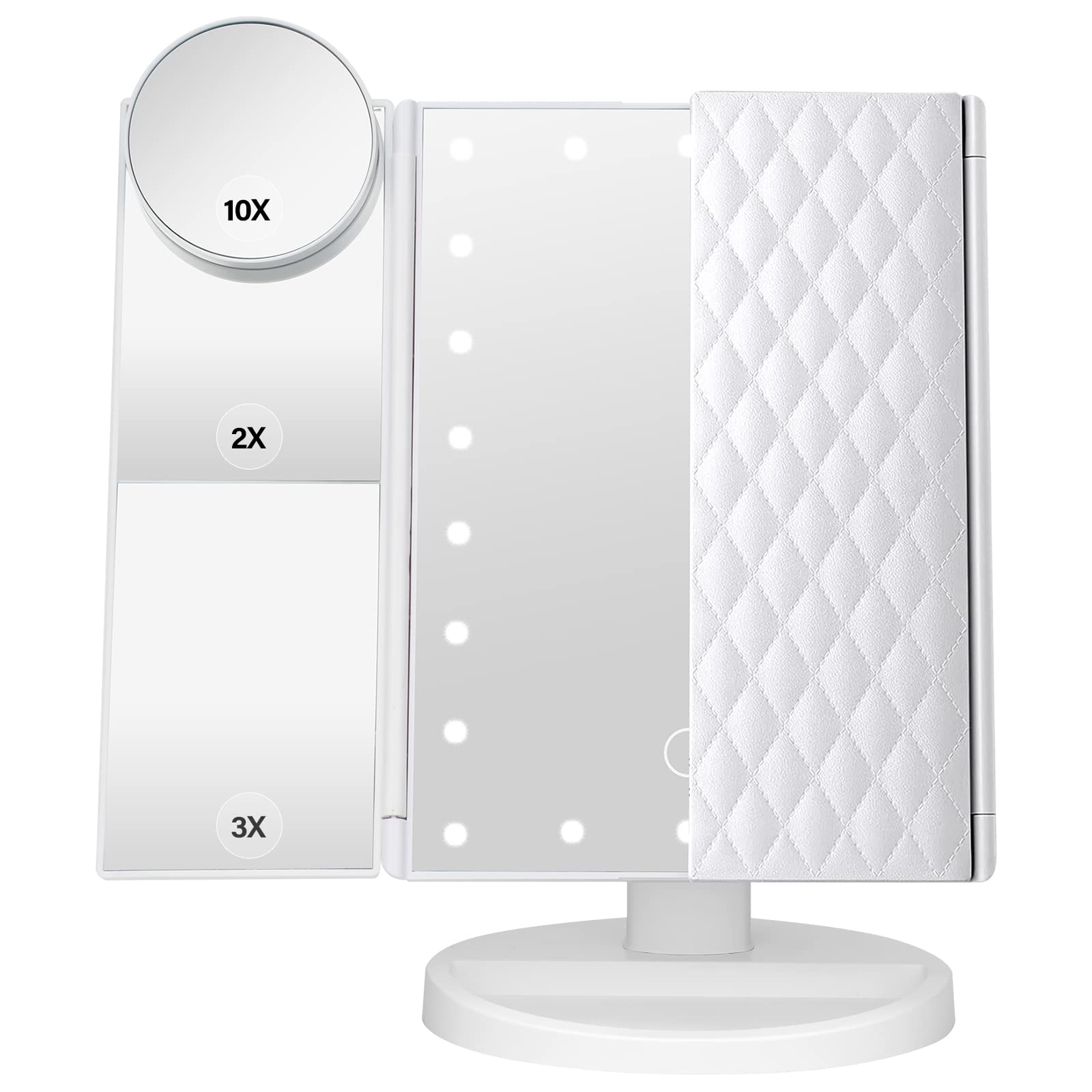DenCert makeup mirror with lights front view for clear morning grooming