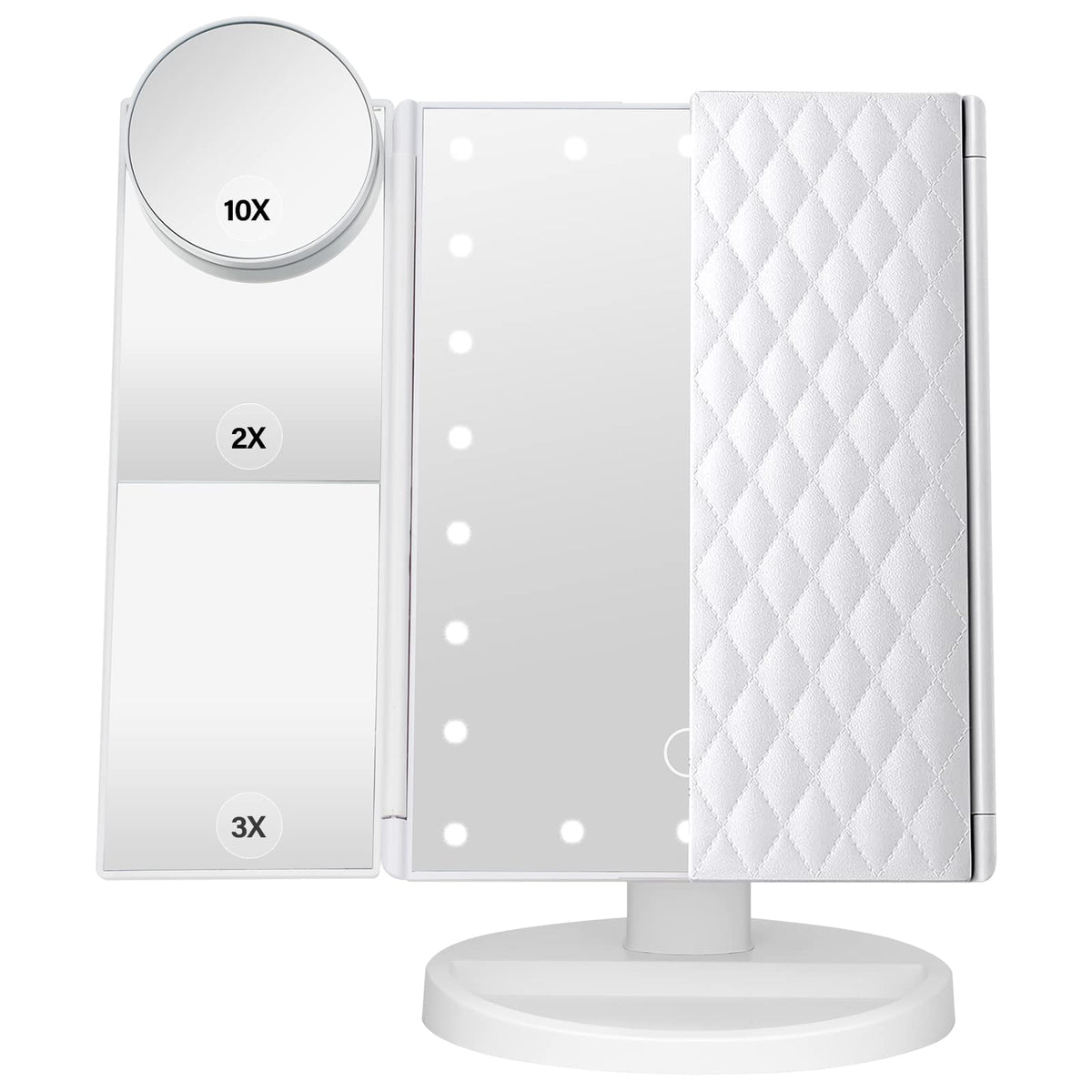 DenCert makeup mirror with lights front view for clear morning grooming