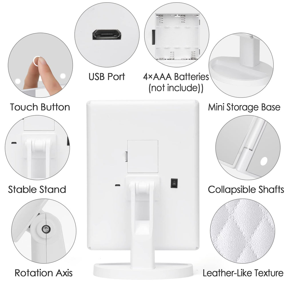 DenCert makeup mirror with lights touch-control demonstrates easy LED brightness adjustment