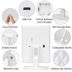 DenCert makeup mirror with lights touch-control demonstrates easy LED brightness adjustment