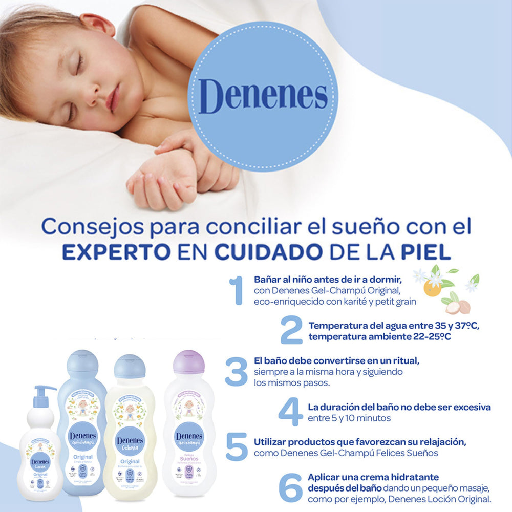Denenes Baby Cologne bottle close-up highlights mild formula for delicate skin.