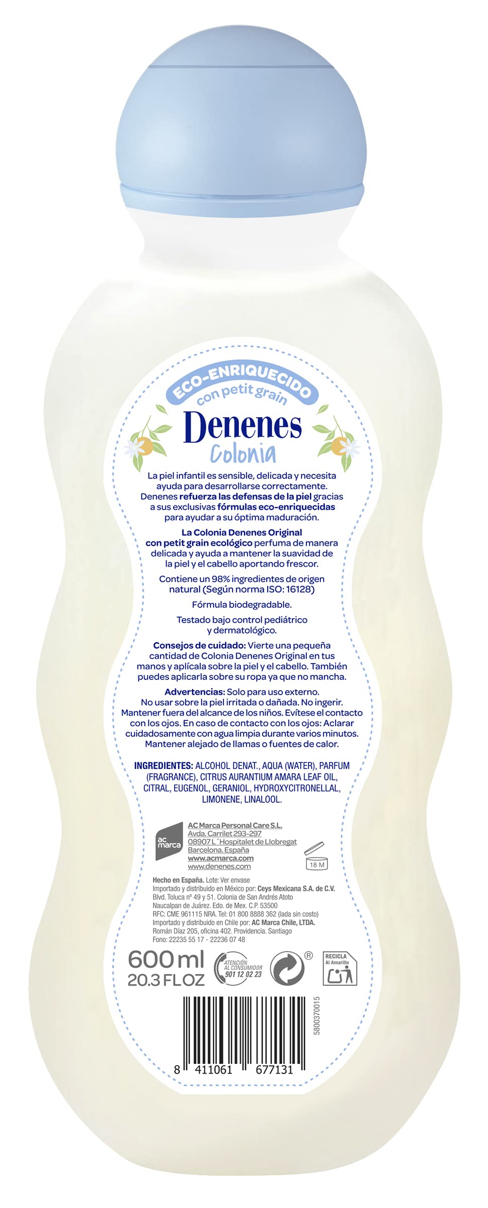 Denenes Baby Cologne fragrance-notes image shows citrus and subtle floral hints.