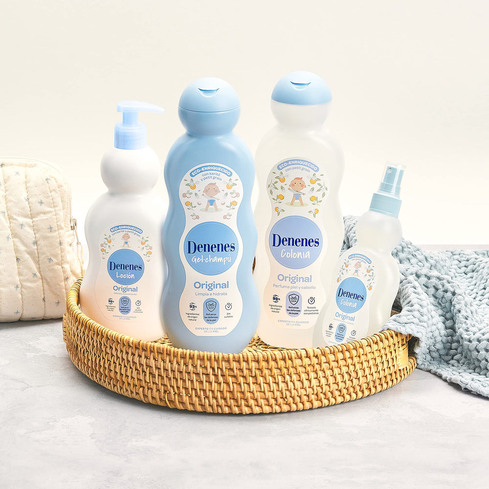 Denenes brand logo with bottle conveys trusted baby care.