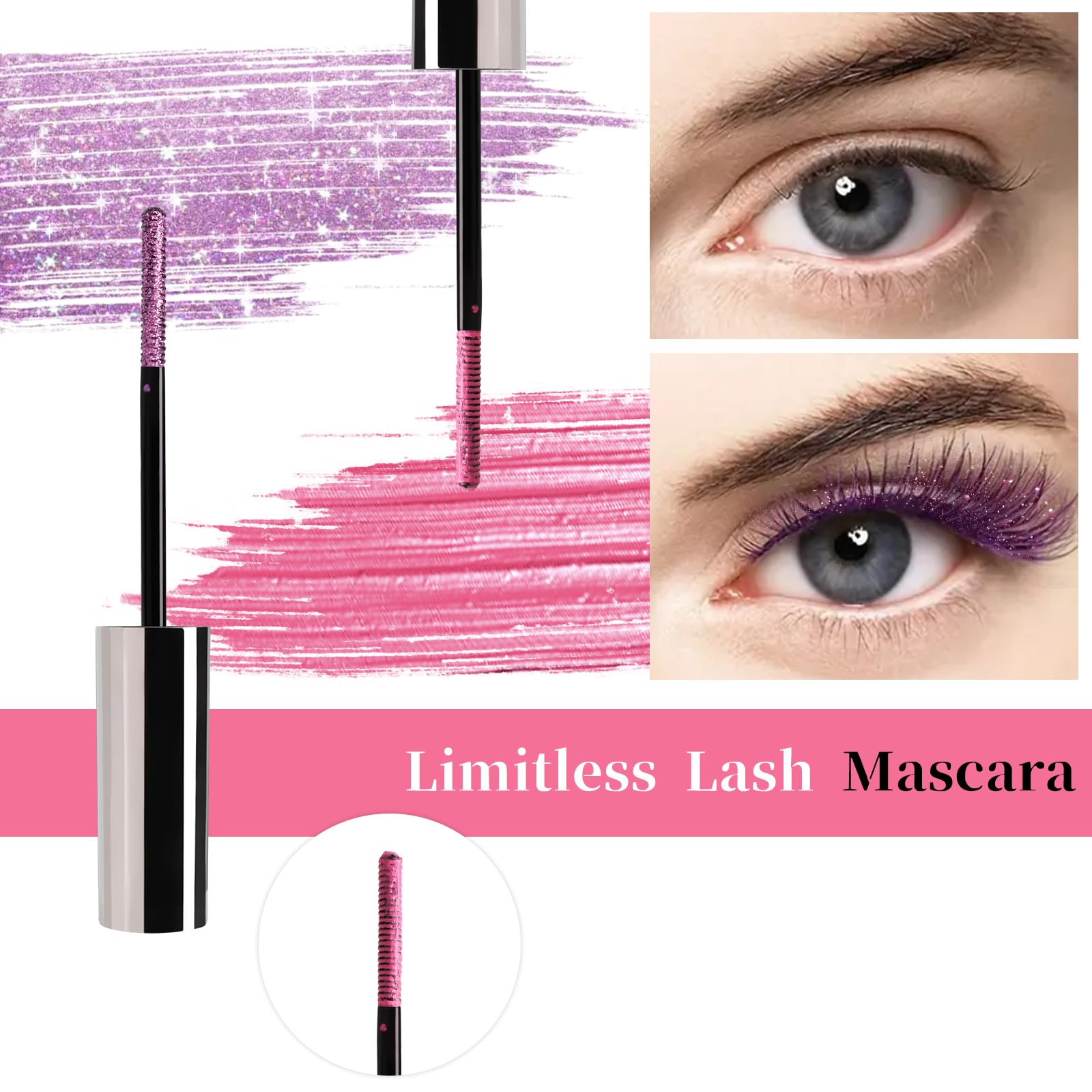 DENESTUP glitter mascara purple-orange lashes for festival looks