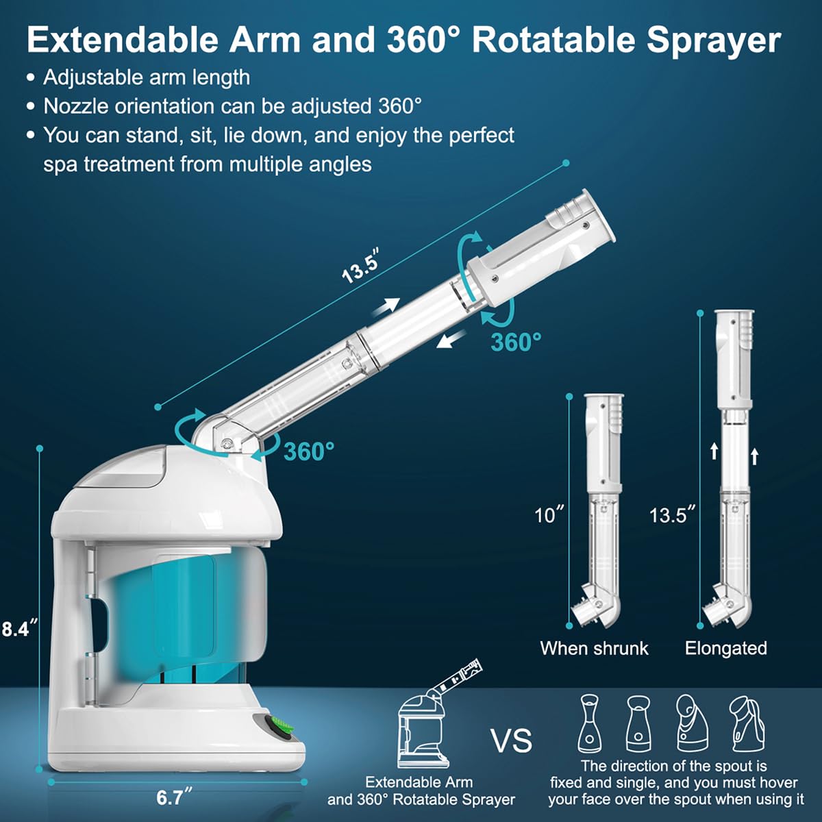 Denfany steamer with 360 degree rotating sprayer for easy positioning