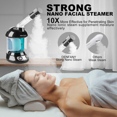 Denfany facial steamer pore deep-cleanse close-up showing steam penetrating pores