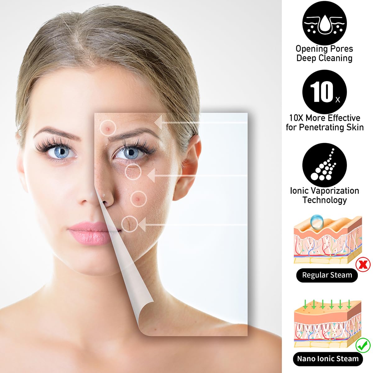 Denfany facial steamer user lying down position for relaxed session