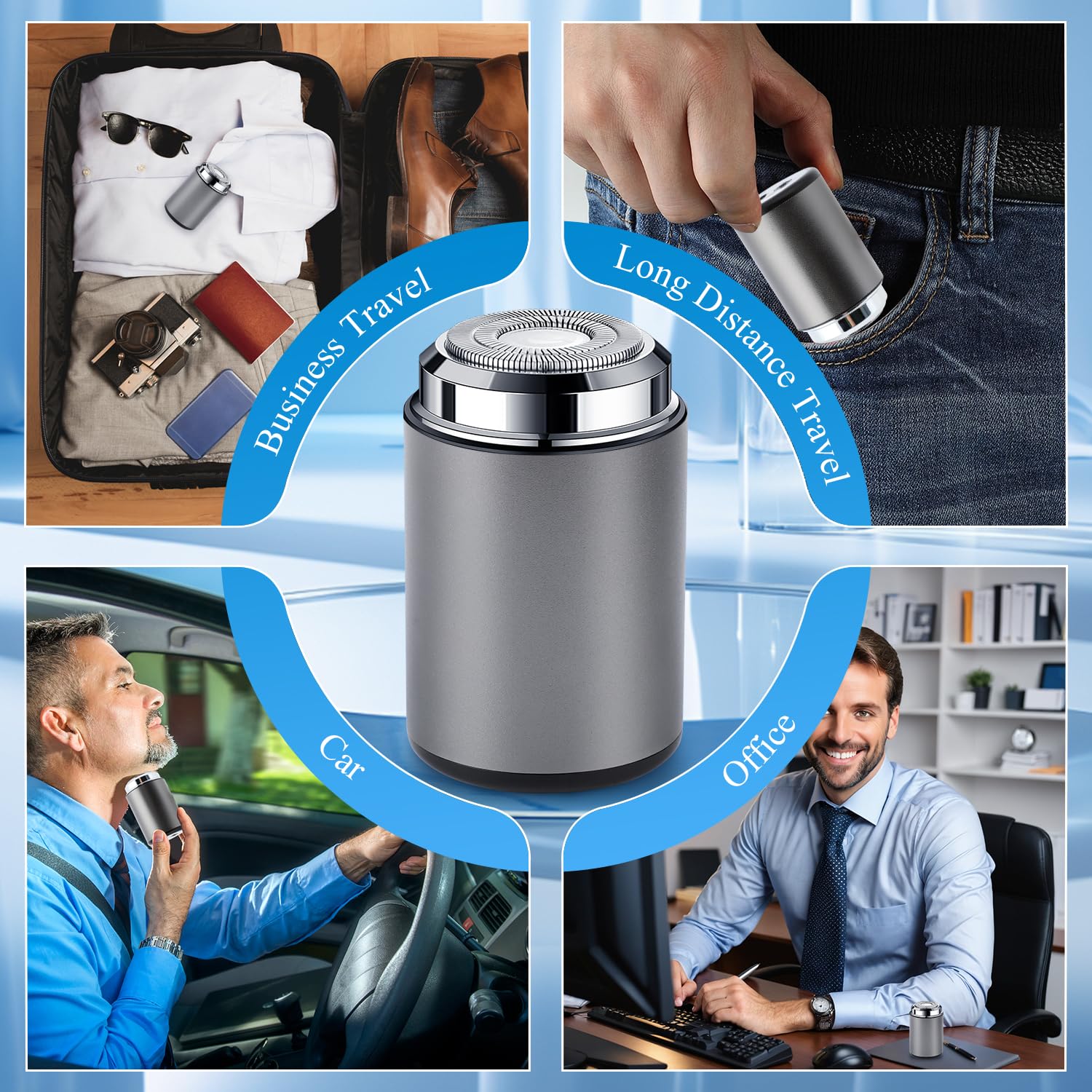 Denir Bonee mini electric shaver blue low-noise operation during shaving