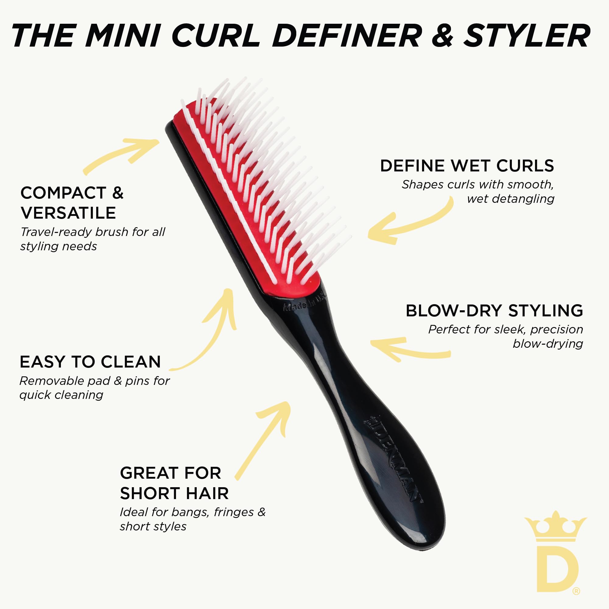 Denman D14 close-up of five rows shaping curls.