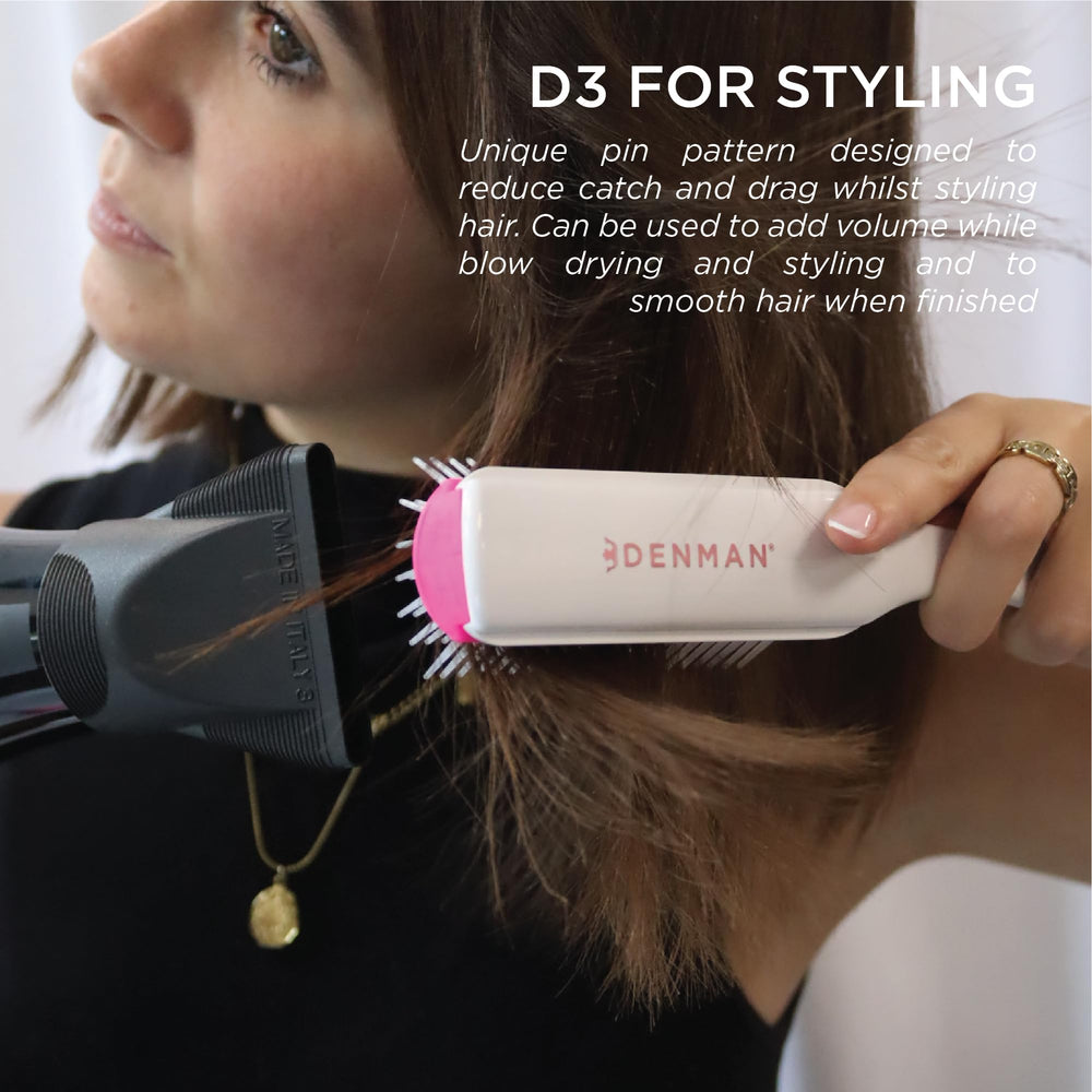 Denman D3 anti-static rubber pad shows secure grip for precise curls during styling