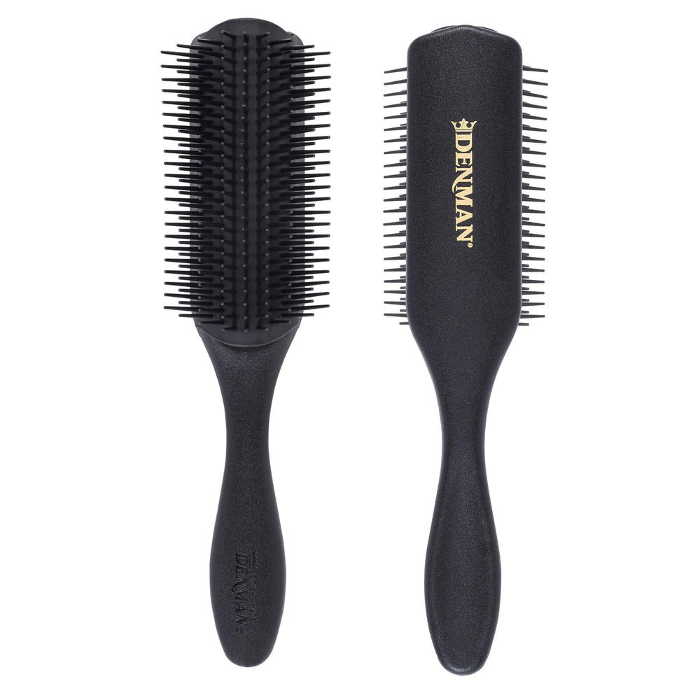 Denman D4 all-black 9-row brush closeup pins for smooth detangling.