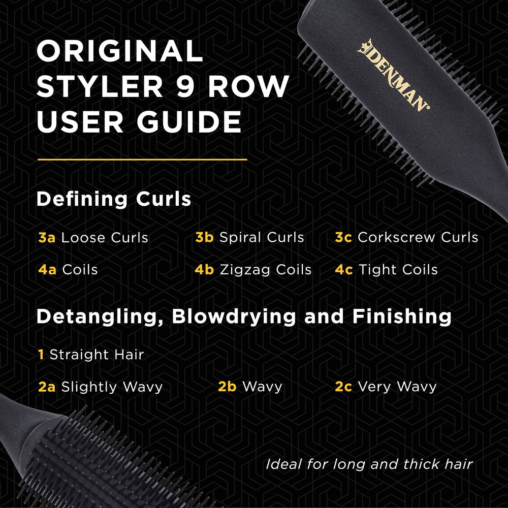 Denman D4 all-black air-cushioned pad supports gentle detangling.