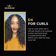 Denman D4 all-black brush during blow-dry styling shows tension and curl definition.