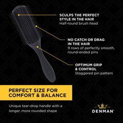 Denman D4 all-black curly hair brush aids ribbon-like curl formation.